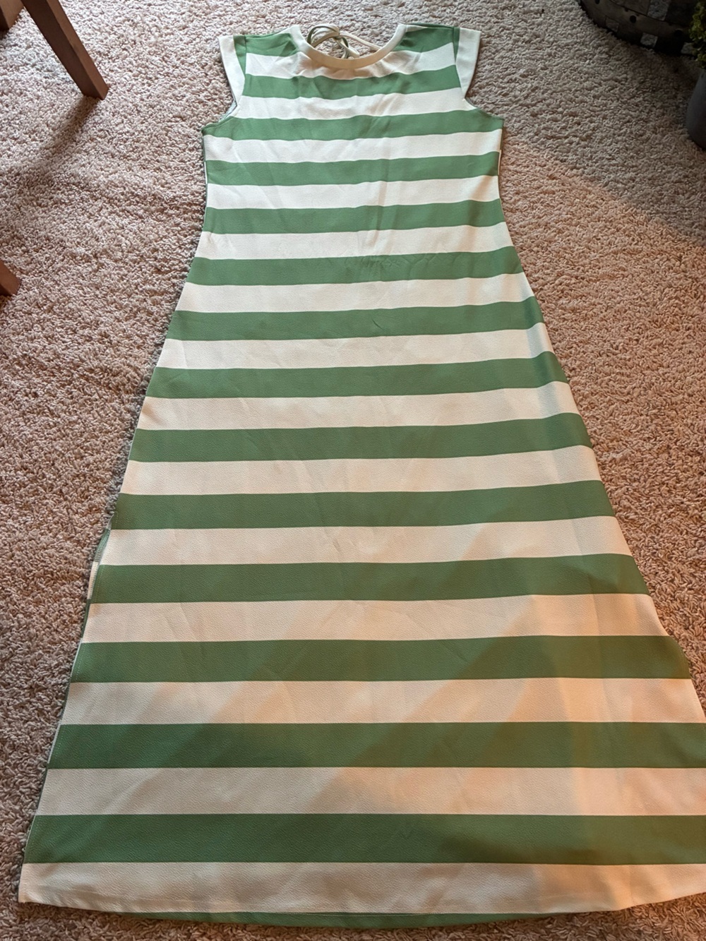 Green and White Striped Maxi Dress